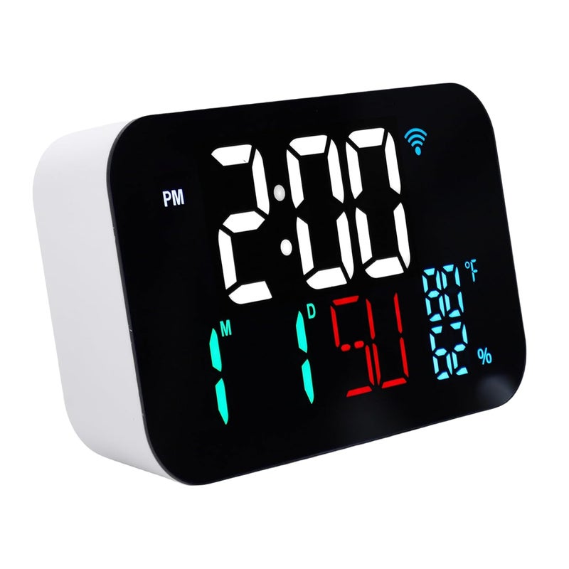 Luocute WiFi Smart Clock, Weather Station Alarm Date Day Large Display Brightness Adjustable Thermometer Humidity Digital Clock Compatible with Tuya Smart App, for Home Office (White Shell- White - Image 1